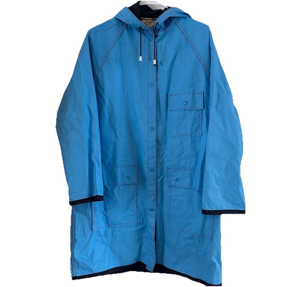 VTG Women's Bliss Marine‎ Rain Jacket Coat Blue Large Pockets Weatherproof Long